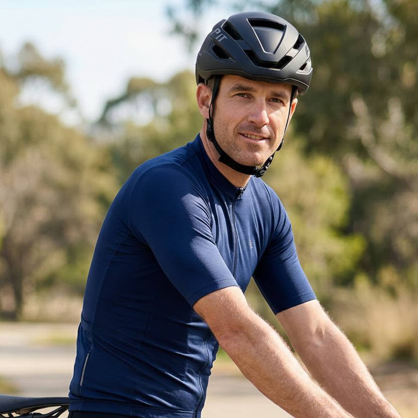 cycliste portant le casque velo route pjt noir mate