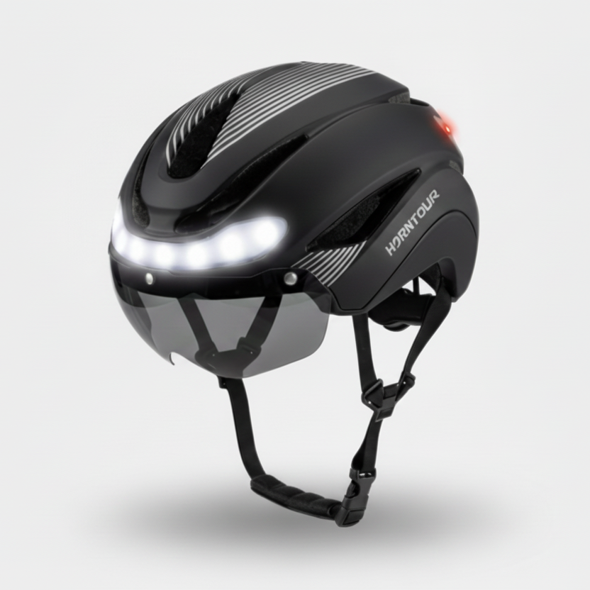Casque vélo avec lumière - Sécurité LED - Noir