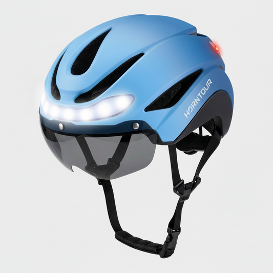 casque vélo bleu vue de 3/4