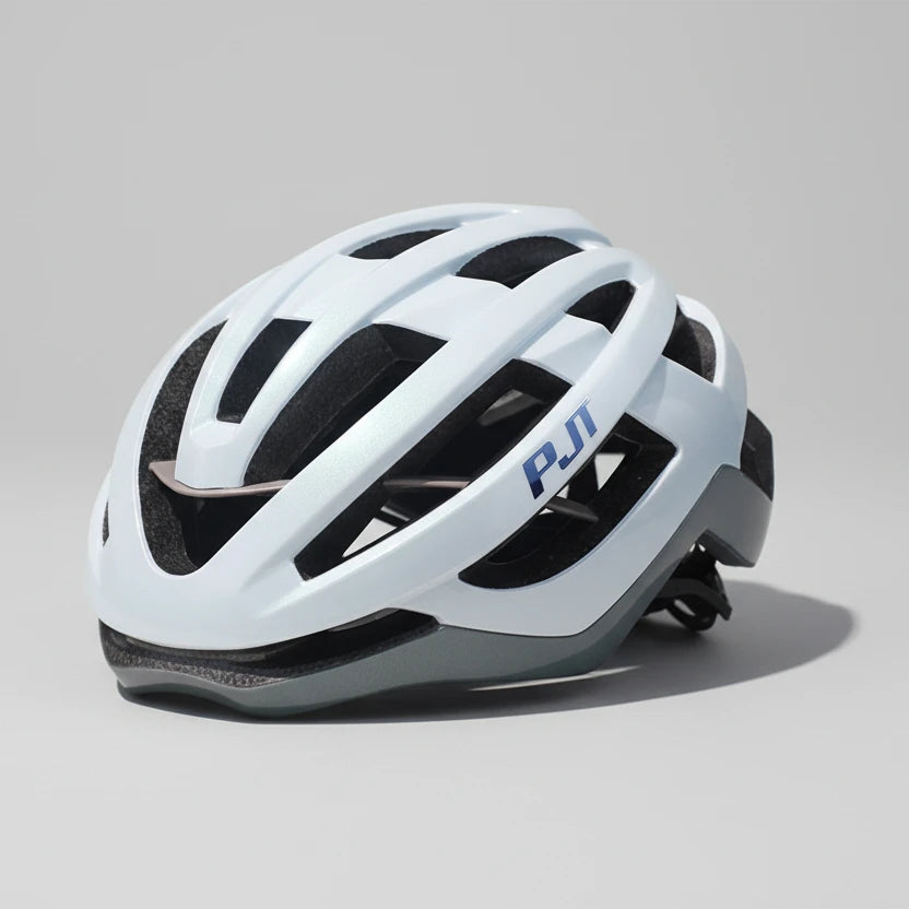 casque velo pjt blanc casser et gris vue de 3/4