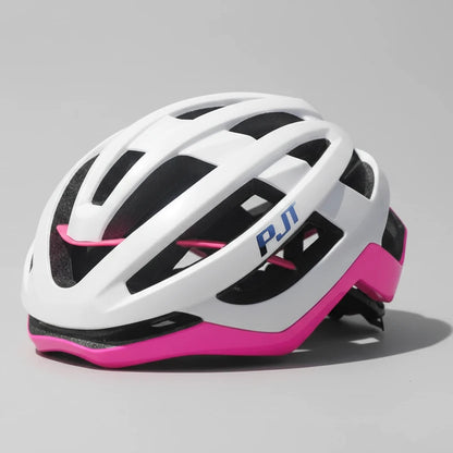 casque velo pjt blanc et rose vue de 3/4 