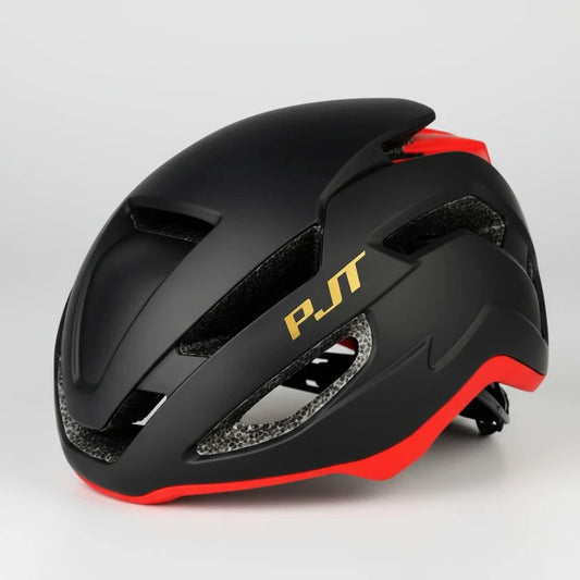 casque velo pjt rouge noir logo doré